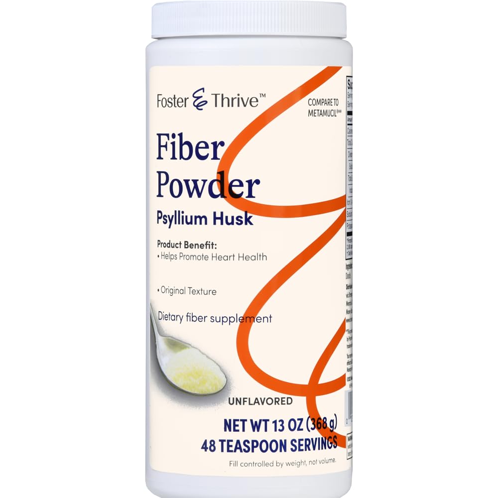 Foster & Thrive ikdienas Psyllium Husk pulvera papildinājums, 4-in-1 Fiber gremošanas veselībai Laxative, Relieves dažreiz aizcietējums, saldināts w / Real Cukurs, Original Flavor, 48 Devas