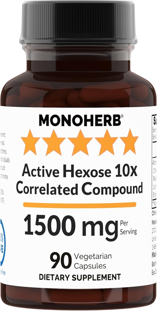 MONOHERB aktīvā heksoze 10x Ar korķi saistītais savienojums, 1500 mg - 30 Servisi - 90 kapsulas 500 mg katrā kapsulā