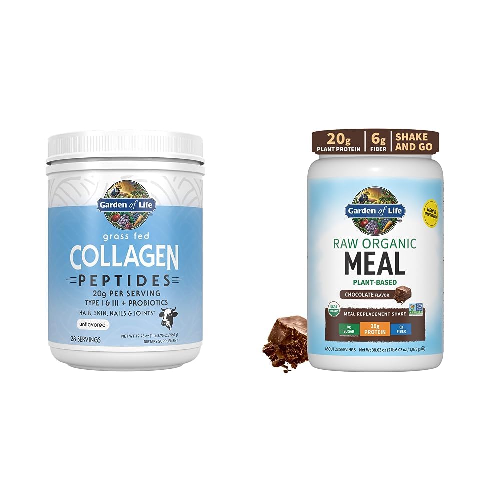 Garden of Life Zāle ar kausētu hidrolizētu kolagēna proteīnu piedevas Peptīdi Pulveris, 19.75 Oz & garšīgs Organiskā Šokolāde Ēdienreizes nomaiņa Shake Vegan 20g