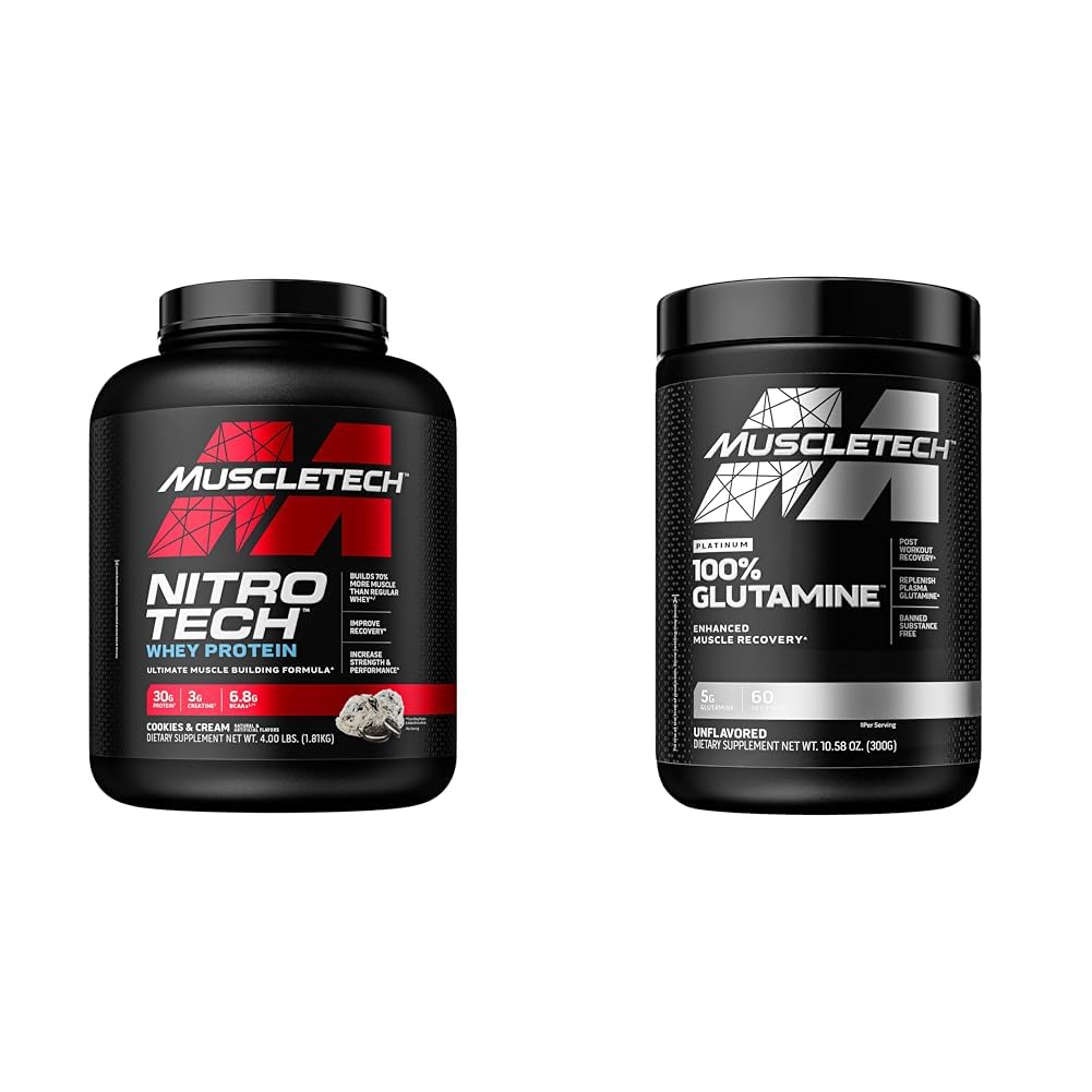 Muskuļu tech Sūkalu olbaltumvielu pulveris Nitro-Tech Sūkalu proteīns Izolāts & Glutamīns Pulveris 100% Pure L Glutamine Pulveris י Pēc treniņa atkopšanas Dzēriens L-glutamīns Pulveris