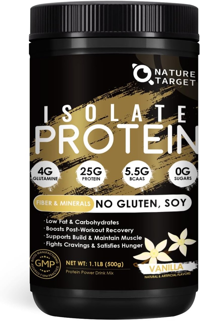 DABAS MĒRĶA Izolāts Sūkalu olbaltumvielu pulveris Vanilla, 25g Olbaltumvielas ar zemu ogļhidrātu bez cukura un lipekļa bez, 5.5g BCAA, bagātas ar Fibers & Minerals, 1.1 mārciņa, 16 Kalpo