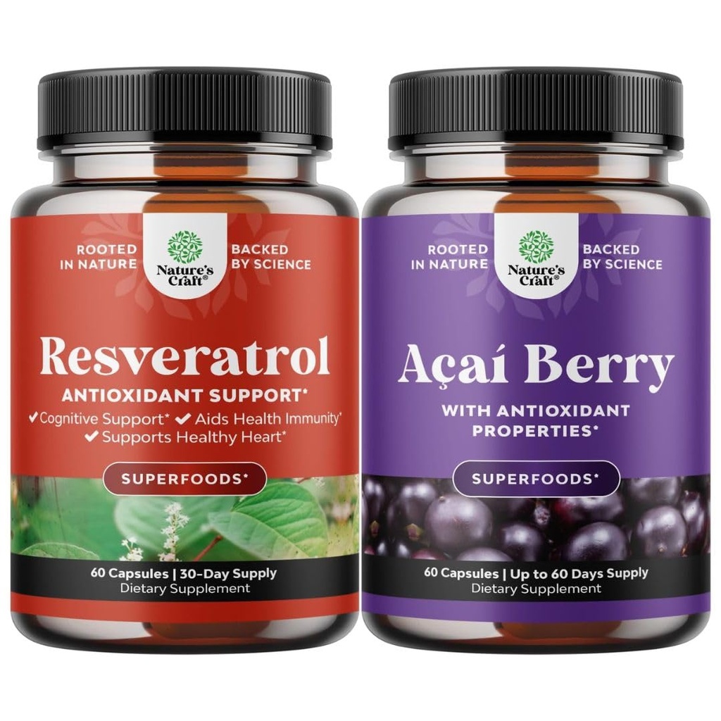 Resveratrol kapsulas ar AMPK metabolisko aktivatoru metabolisma veicināšanai un šūnu efektivitāti un Acai Berry Antioksidantu atbalsts sievietēm un vīriešiem imūnās sistēmas un kognitīvās veselības nodrošināšanai