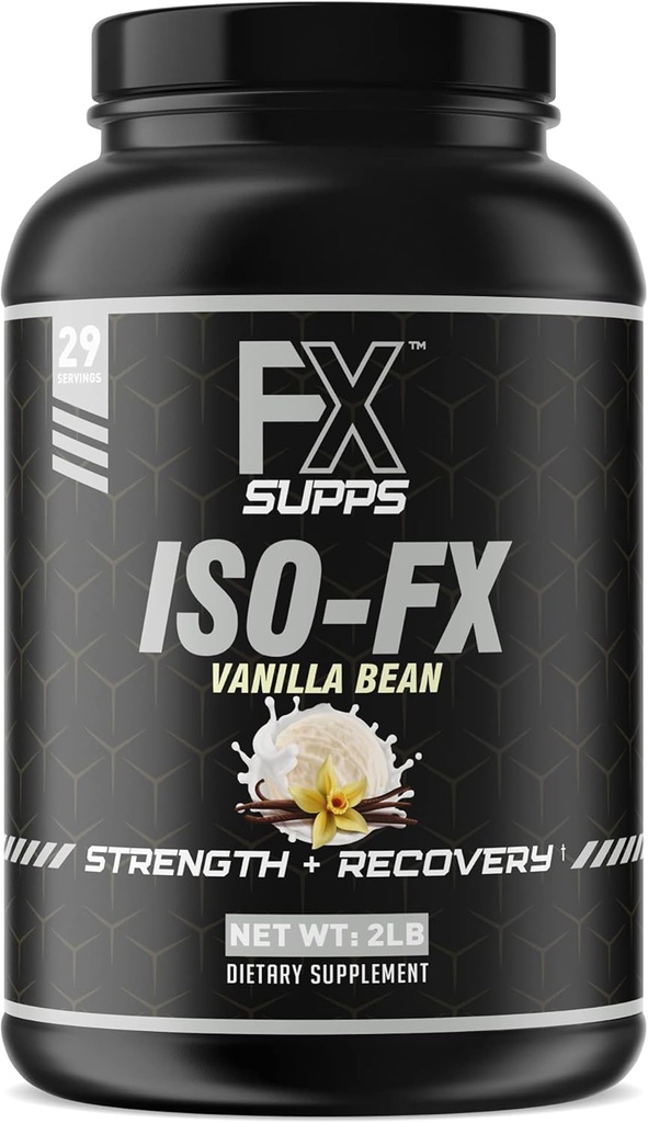 FX SUPPS ISO-FX 100% Izolāts Sūkalu Olbaltumvielu pulveris (Vanilla) Ideāls Post Workout Recovery Papildinājums ar Complex BCAA & EAA Blend vīriešiem un sievietēm, Atbalsta Muskuļu atgūšanas un izaugsmes, 2.0 Pound