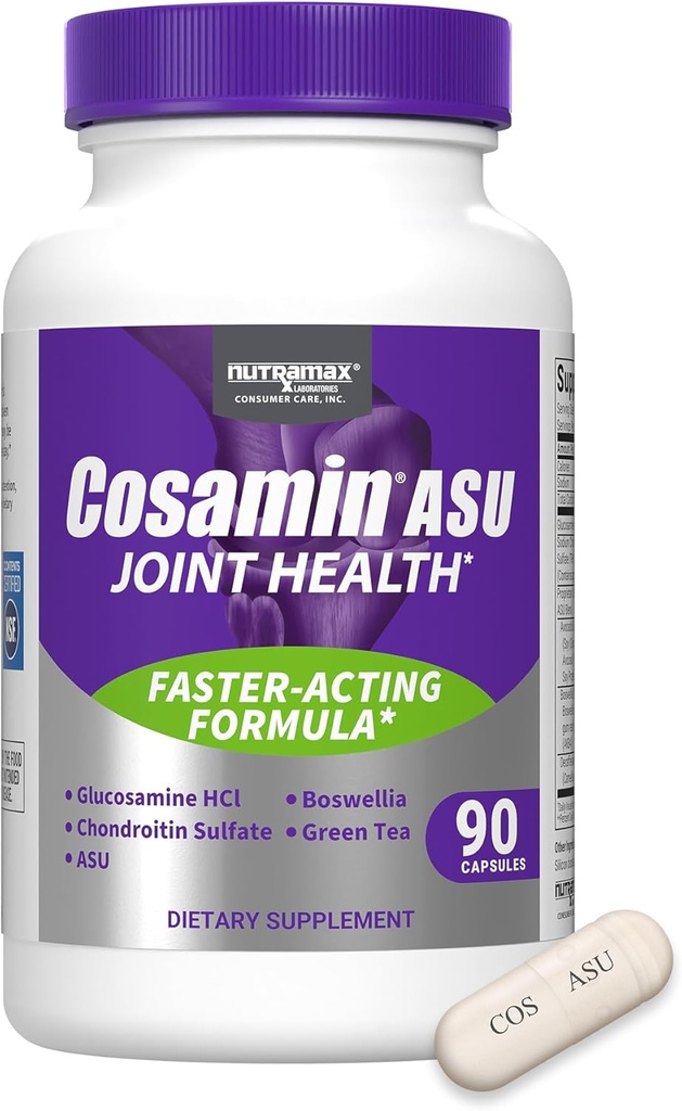Cosamin Nutramax Laboratories ASU kopīgā veselības papildinājums ar glikozamīnu, hondroitīns un ASU vīriešu un sieviešu locītavu veselībai, 90 kapsulas