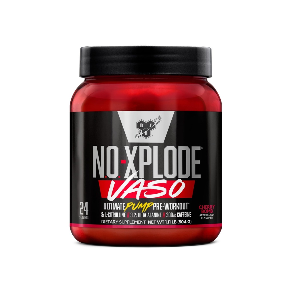 BSN N.O.-XPLODE Vazo Pre Workout Pulveris ar 8g L-citrullīna un 3.2g Beta-Alanīns un enerģija, Flavor: Ķiršu bumba, 24 Kalpo