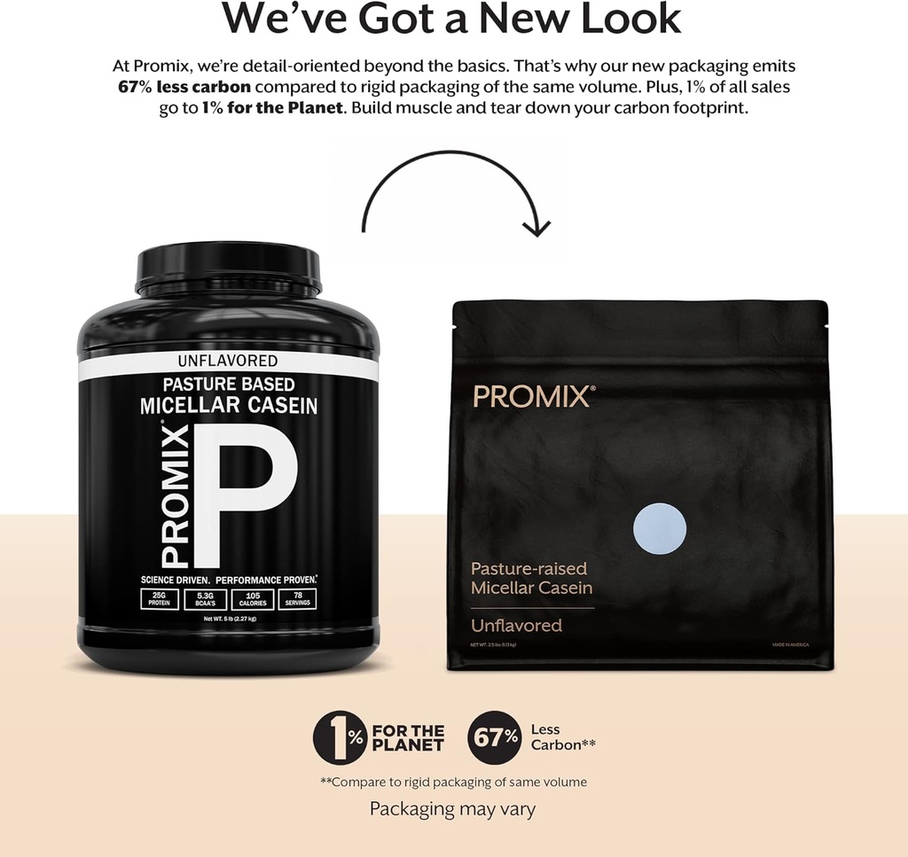 ProMix Nutrition Casein Protein Powder - ar zāles barošanu, ganību pieaugums, lēna izdalīšanās 25g Micellar Casein - 5.4g BCAAs Gluten bez cukura, bez sojas, bez iekaisuma, 5lb