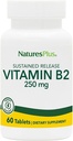 NaturesPlus vitamīns B2 (Riboflavin) - 250 mg, 60 Veģetārās tabletes, ilgstoša atbrīvošana - dabas enerģija un vielmaiņas pastiprinātājs, veicina vispārējo veselību - bez lipekļa - 60 Kalpo
