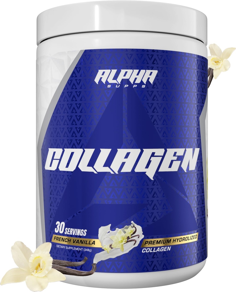 Alpha Supps Premium Hidrolizēts kolagēna proteīna pulveris - kolagēna peptīdi papildinājums vīriešiem un sievietēm ar gremošanas enzīmiem - 30 Kalpojumi (Francijas Vanilla)