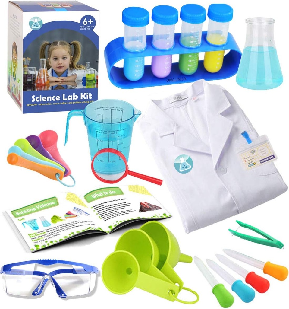 UNGLINGA Bērnu zinātnes eksperimenta komplekts ar Lab Coat Scientist Costume saģērbt un lomu spēlēt rotaļlietas Dāvana zēniem meitenēm Kids Ziemassvētku dzimšanas diena puse