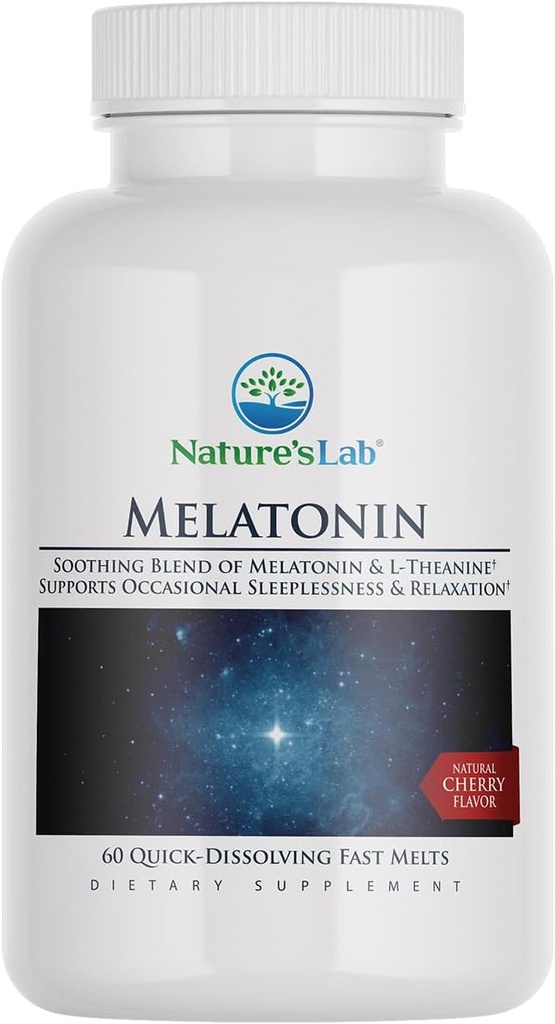 Dabā esošās ātri izkūstošās Melatonīna tabletes - 25 mg L-teanīna + 6 mg melatonīna - 60 skaitļa