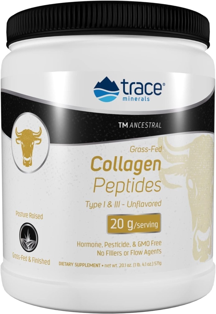 Trace Minerals Collagen Peptides - Veselīgs kaulu & locītavu atbalsts - Kolagēns Papildinājums AIDS Spēcīgi mati, Nagi un āda - Pulveris Papildinājums Supports Gut Health - Neuzliesmojošs, 571g (28 Servē)