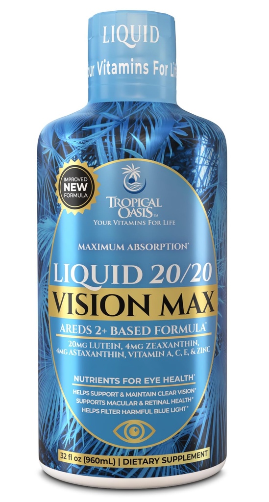 Šķidrums 20/20 Redze - Acu vitamīns Formula w/20mg Luteīns, 4mg Zeaxanthin, 4mg Astaksantīns redzes atbalstam – Max Absorbcija - Lielā garša un nav tabletes norīšanas – 32 Serv, 32oz