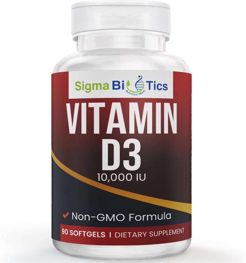 Augstas devas D vitamīns 10 000 SV - Kaulu un imūnās atbalsta piedevas - ne- GMO D vitamīna softgeli kalcija absorbcijai un labsajūtai - 250 μg Holekalciferols - 60 softgeli