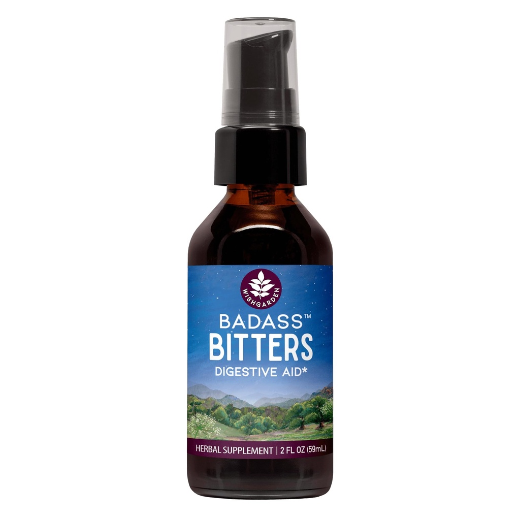 WishGarden Herbs Badass Bitters - Visu dabas Gremošanas Bitters Ražots ar Gentian Root, Orange Peel & Fenugreek Seed, Bitters for Digestion Stimulē Gremošanas enzīmu funkcija, Zviedrijas Bitters, 2oz