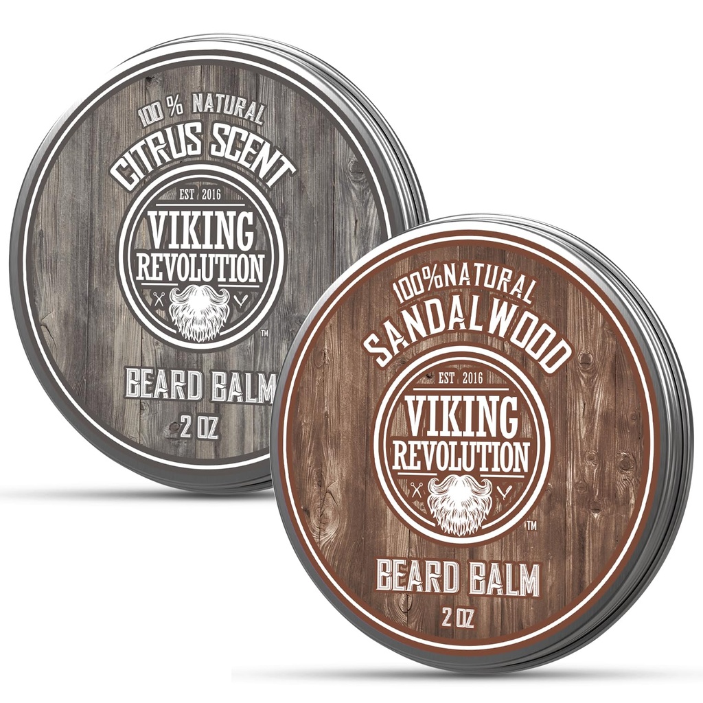 Viking Revolution Citrus un Sandalwood Beard Balza - sviests ar argana eļļu, softeners ar Jojobas eļļu, Mitrinošs ar bišu vasku - vaska vīriešiem ar mango sviestu (2oz, 2 iepakojumi)