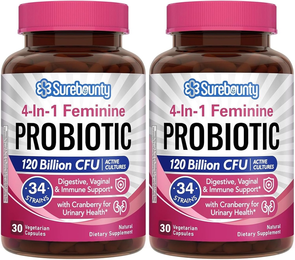 Probiotikas sievietēm, 120 miljardi KVV 34 celmi, prebiotikas, gremošanas enzīmi, dzērvenes, 4-in-1 sievišķās probiotikas, gremošanas, maksts, imūnās sistēmas līdzekļi, 60ct (2. iepakojums)