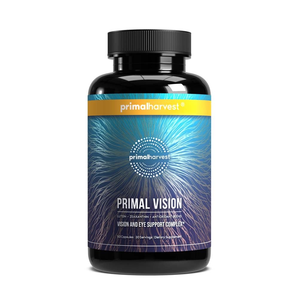 Primal Ražas Primal Vīzija ar luteīnu, Zeaksantīnu, A vitamīnu un cinku acu veselībai, Zilās gaismas atbalstu un vizuālo skaidrību