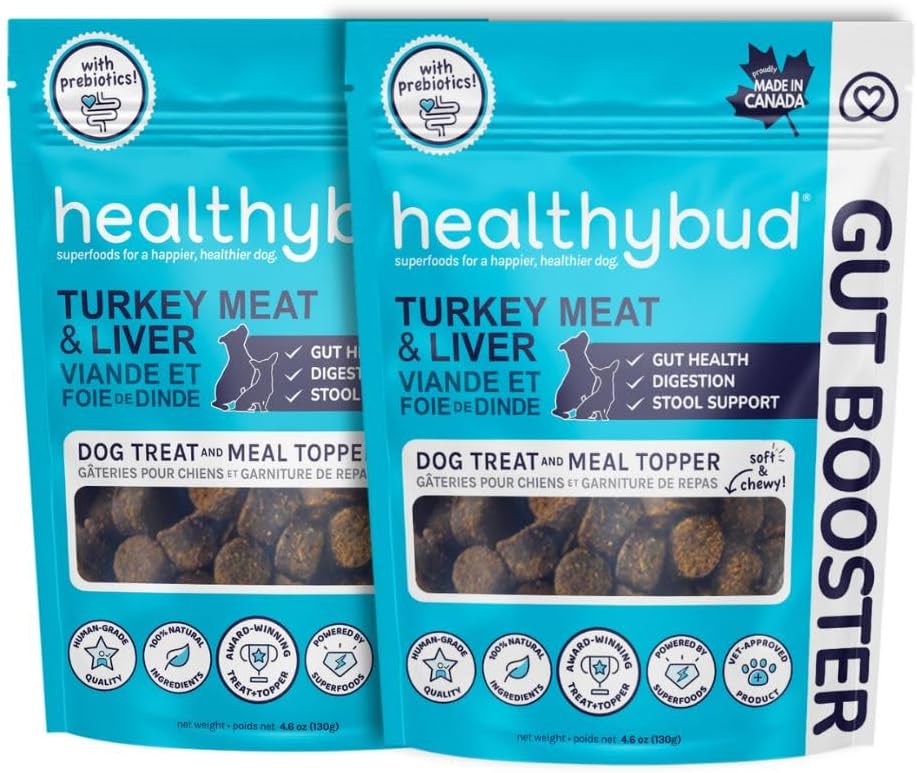 veselīgs bud Turcija suns Probiotic Chews - Gut Health Support - Prebiotic, Fiber & Vitamīns, kucēns Aknas Bites jūtīgs kumelītes, suns Stool Hardener (4.6oz par iepakojumu 2-Pack)