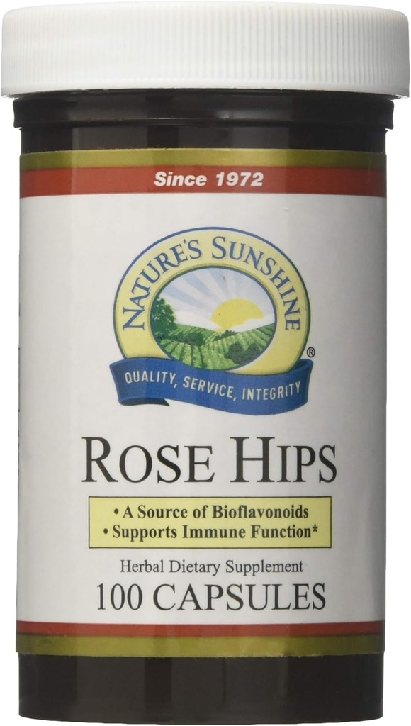 Dabas saulīte Rose Hips, 100 kapsulas, košera           ; uztur imunitāti, dabas avots C vitamīna, Satur labvēlīgas bioflavonoids, un nodrošina spēcīgu antioksidanti