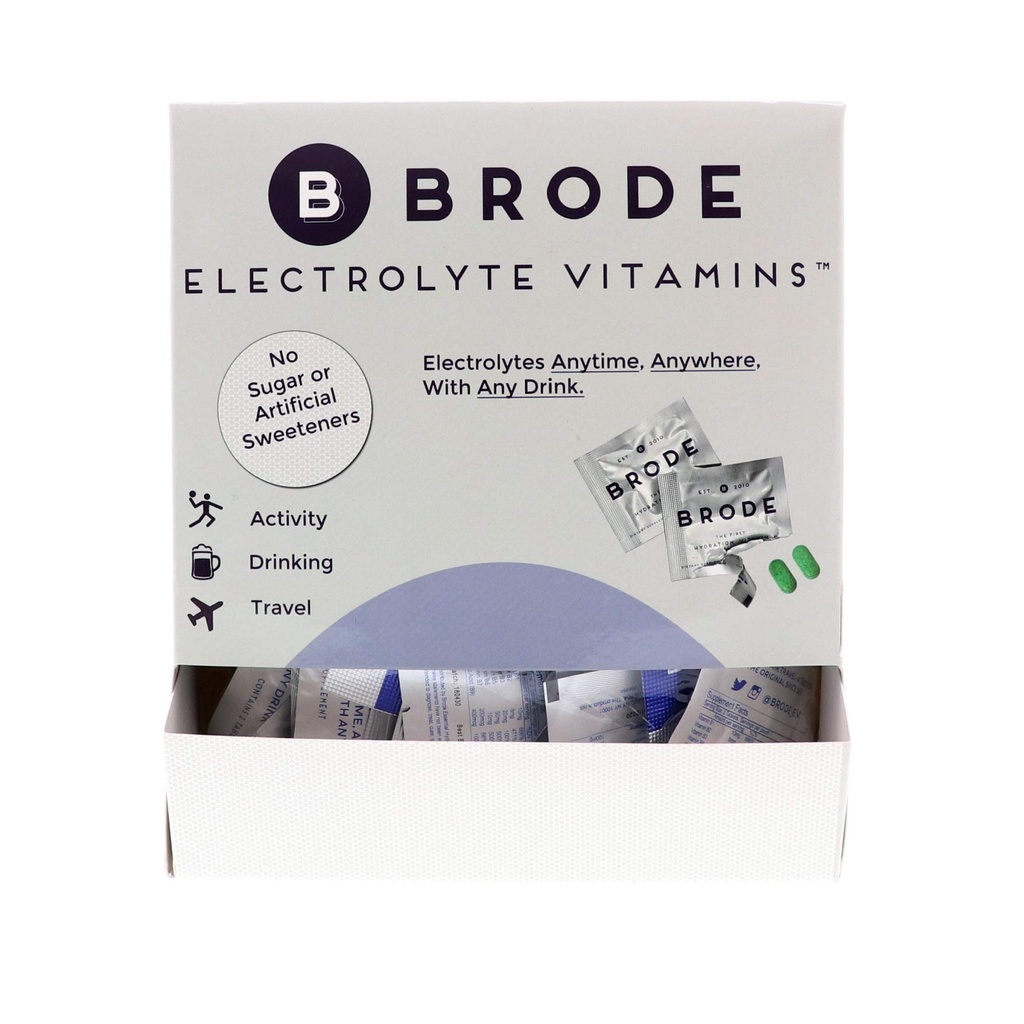 Brode Elektrolīts Vitamīni - Pārnēsājamas Nulles-Cukura Elektrolītu Tabletes - Sporta, Naktsdzīves, Jet Lag, 5 Essential Electrolytes + 9 Vitamīni 100-Iepakojumi