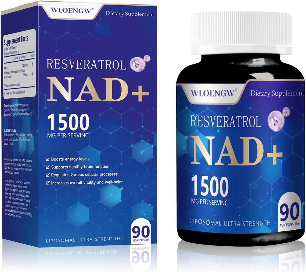 Jauns NAD papildinājums - Liposomālais NAD+ Papildinājums ar Resveratrol 90 grāfu (1500MG)
