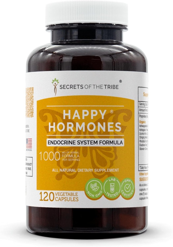 Noslēpumi no tribe - Happy Hormones, Endokrīnās sistēmas Formula, Herbal papildinājums Blend (120 kapsulas)