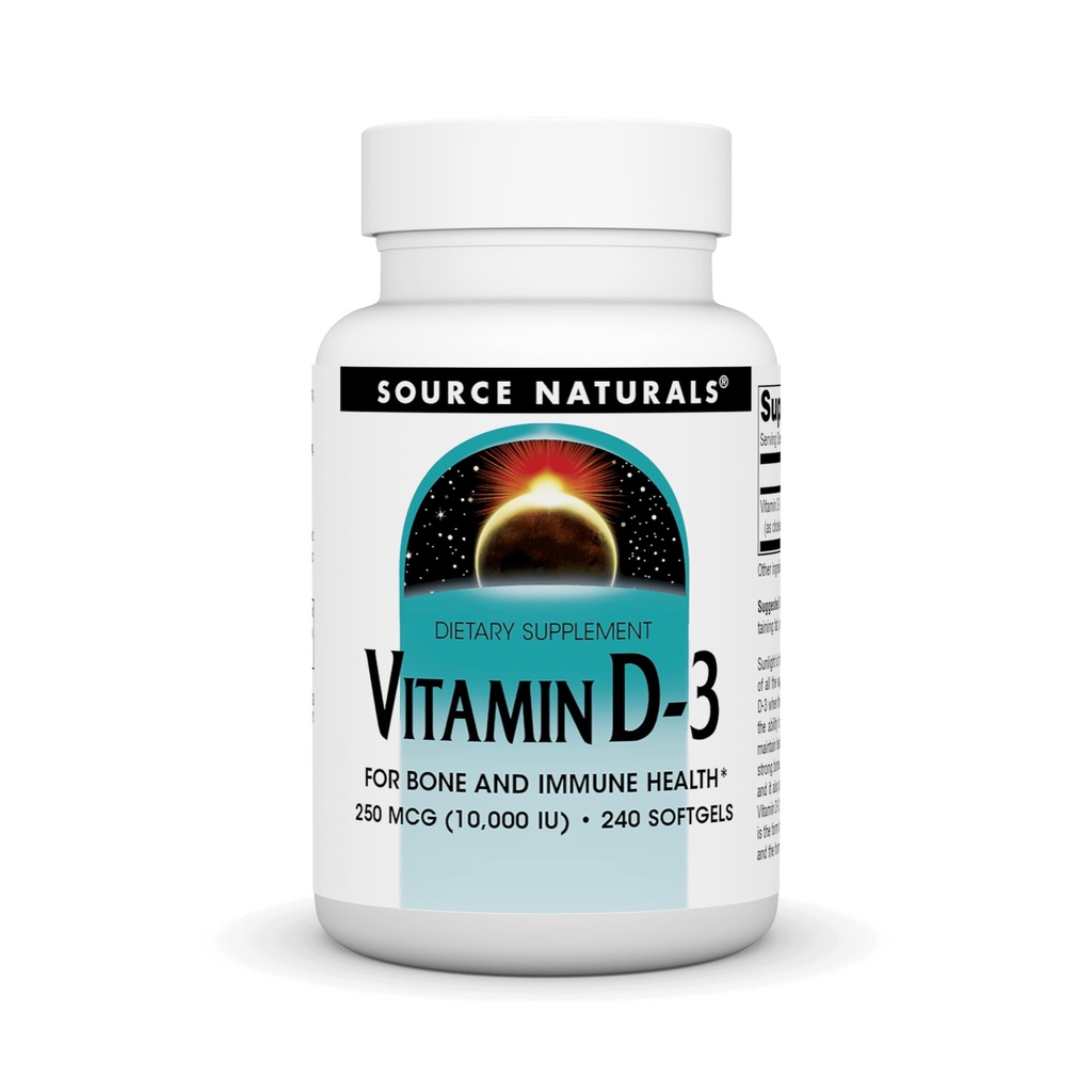 Avots Naturals D- 3 vitamīns, atbalsts Kaulu un imūnā veselība*, 250 μg (10 000 SV) - 240 softgeli