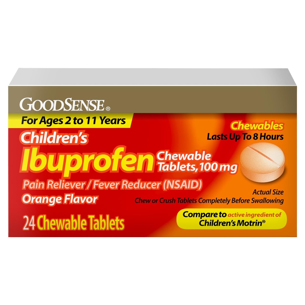 LabaSense bērniem Ibuprofēns Košļājamās tabletes, 100 mg, 24 Skaits, sāpes Reliver un Drudzis Reduktors (NPL), Uz laiku samazina drudzi un atvieglo nelielas sāpes un sāpes