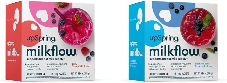 UpSpring Milkflow Electrolyte Zīdīšanas Papildbarība Dzēriens Maisījumi ar Grieķu un Moringa - Berry & Blueberry Acai Flavors - Zīdīšanas Papildinājumi, lai atbalstītu krūts Piena Piedāvājums