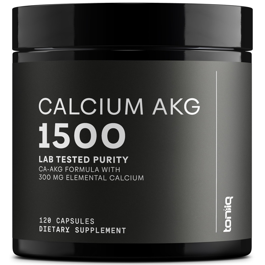 Toniiq 1500mg Ļoti attīrīts un biopieejams kalcija alfa-ketoglutarāts - kalcija AKG ilgstošas iedarbības papildinājums - 120 Ca-AKG veģetārās kapsulas