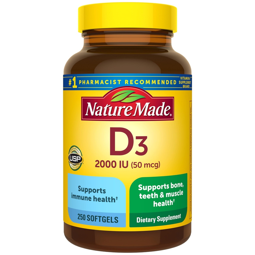 Dabā ražots D3 vitamīns 2000 SV (50 μg), D vitamīns Papildinājums kaulu, zobu, muskuļu un imūnās veselības atbalstam, 250 softgeli, 250 dienu piegādes