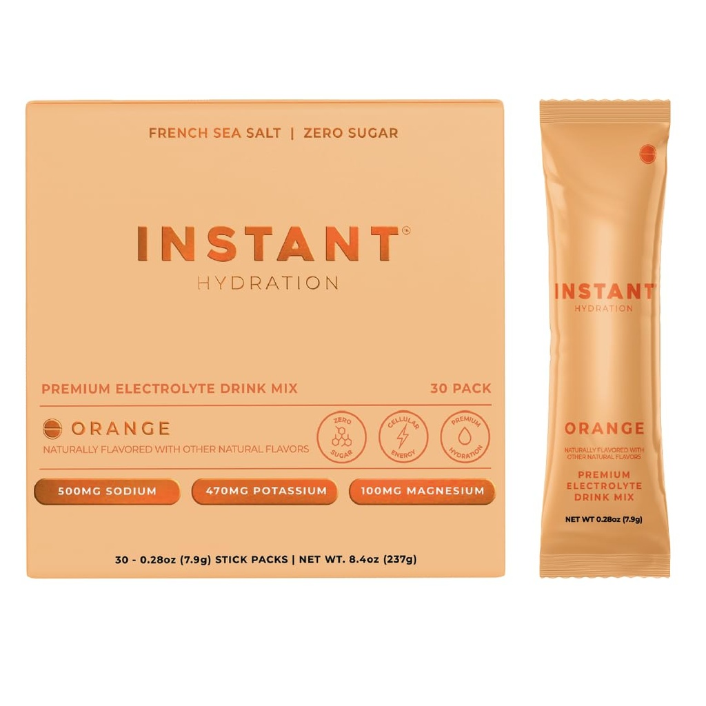 Tūlītēja hidratācija Elektrolītu pulvera paketes - Citrus Orange Drink Mix - Nulles cukura - Keto, Vegan, bez lipekļa, ne- GMO - Boost atgūšana, smadzeņu veselība, muskuļu un audu atbalsts- 30 Sticks