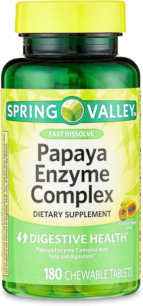 Papaya Enzīmu kompleksu košļājamās tabletes Diētiskā papildinājums, 180 Skaits