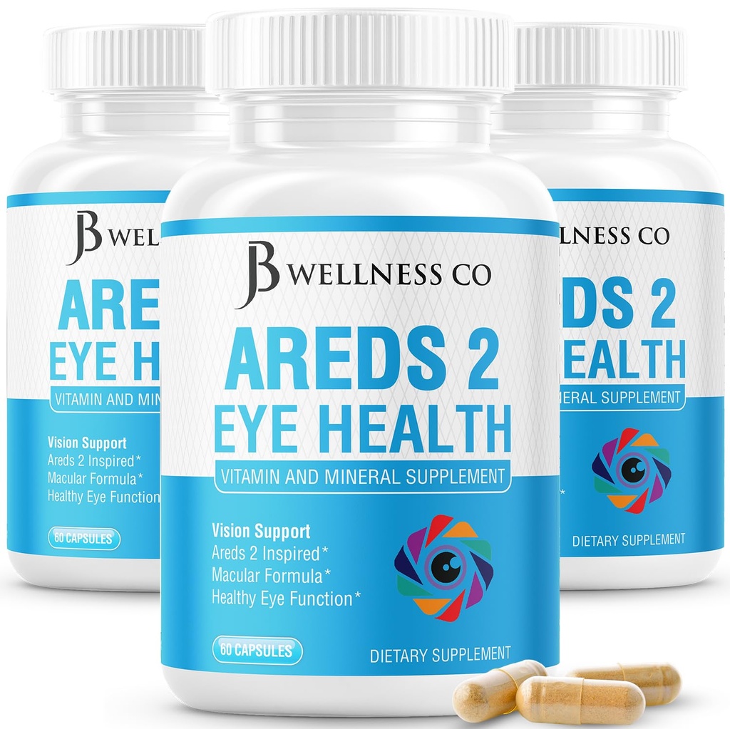 JB Wellness AREDS 2 Acu vitamīns un minerālvielas Papildinājums, Satur luteīnu, C vitamīnu, Zeaksantīnu, Cinku un vitamīnu Uzlabot Redzes papildinājums - 180 Skaits