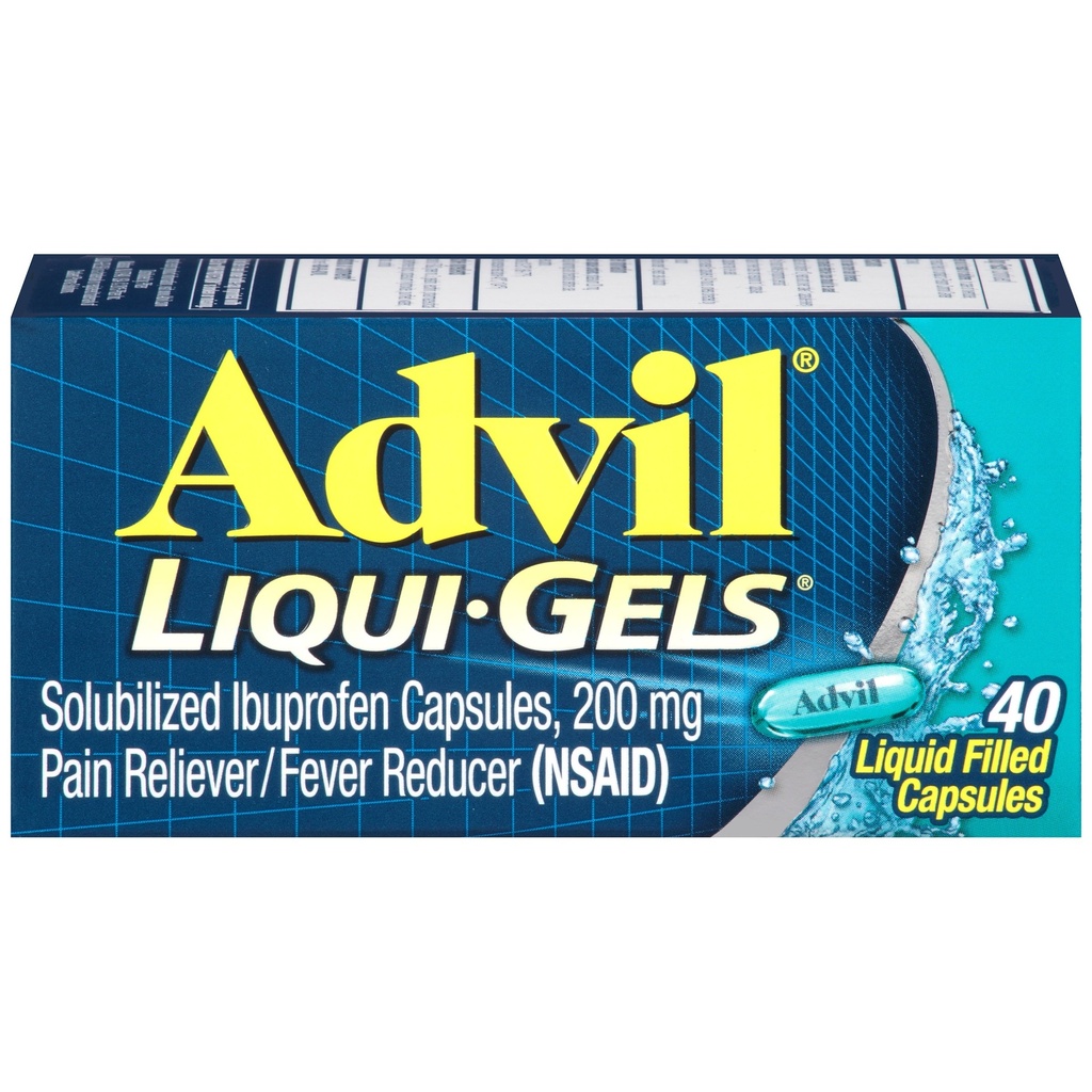 Advil Liqui-Gels sāpes Reliver un drudzis Reduktors, sāpes Medicīna pieaugušajiem ar Ibuprofēns 200mg Galvassāpes, muguras sāpes, menstruālās sāpes un locītavu sāpes Relief - 40 šķidrās pildītas kapsulas