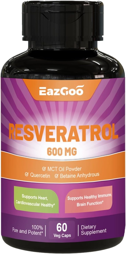 Resveratrol 600 mg, Trans-Resveratrol Papildinājums, Antioksidants Veselības novecošanas balsts, 60 kapsulas