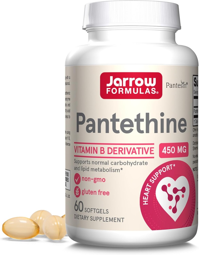 Jarow Formulas Pantethine 450 mg - B5-60 vitamīna atvasinājums Servē (Softgels) - Atbalsts sirds veselība, ogļhidrātu un lipīdu vielmaiņa - Coenzyme A (CoA) Precursor - Pantothenic Acid Papildinājums
