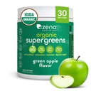 Zena Nutrition Organic Super Greens Powder, 70+ Superfoods, 0 Cukurs, 3G Fiber, Spirulina, Hlorella, Sēnes, Prebiotikas/Probiotikas, Gremošanas enzīmi Gut Health, Green Apple, 30 Kalpo