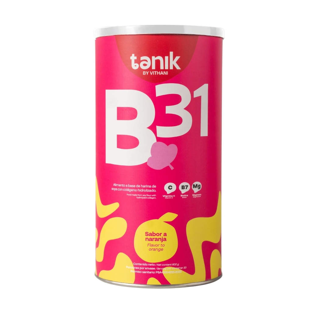 Vitani B31 Kolageno ar magnija citrāts, D vitamīns, E vitamīns un biotīns – Collagen Plus C vitamīns ādai, matiem un nagiem, Orange Flavor, 20 Kalpo