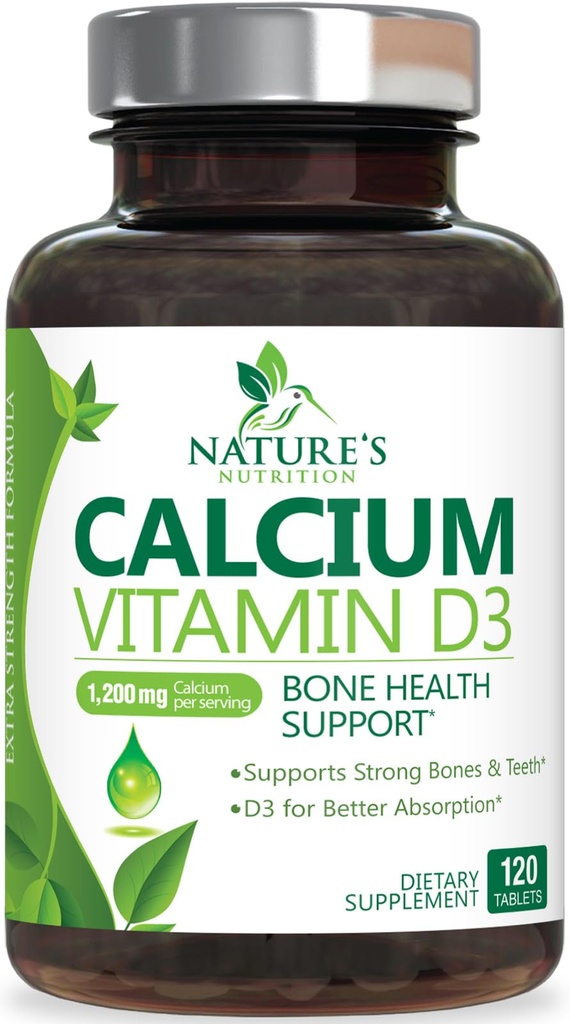 Kalcija papildinājums 1200 mg - ar vitamīnu D3 Best Absorbcija - Atbalsta Imūnās veselības, kaulu un zobu - dabas kalcija karbonāts + 1600 SV D3 - pudelēs ASV sievietēm un vīriešiem - 120 tabletes