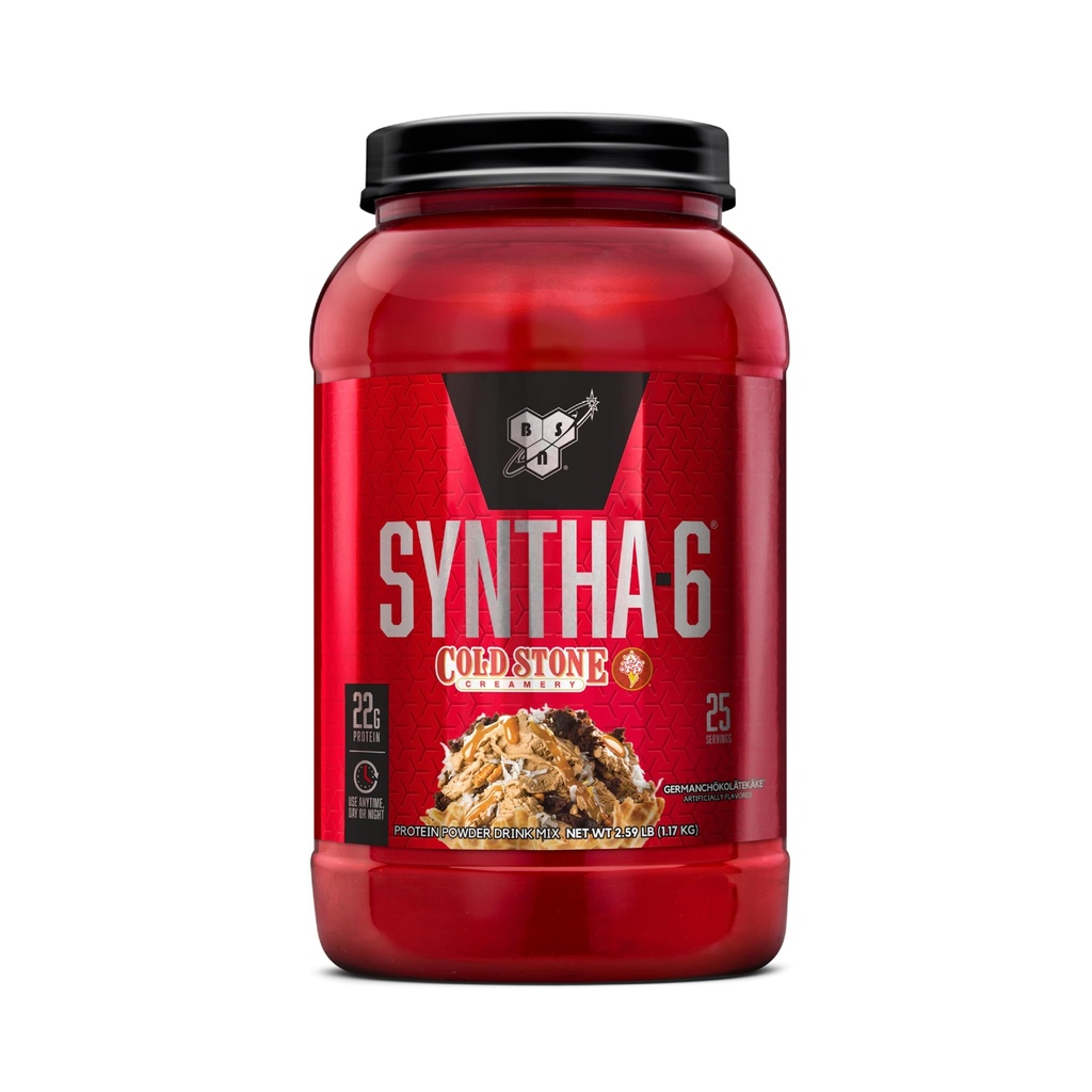 BSN Syntha-6 sūkalu olbaltumvielu pulveris, aukstā akmens krēms- Germanchökolätekäke Flavor, Micellar Casein, piena olbaltumvielu izolāta pulveris, 25 Kalpo