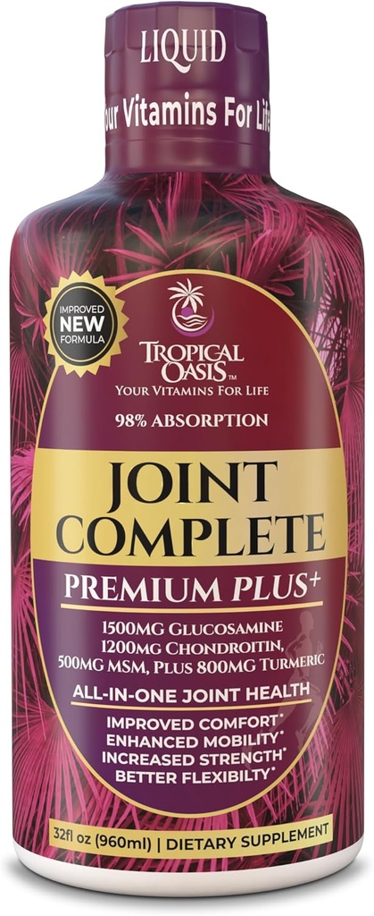 Locītavu Complete Premium Plus - Šķidro locītavu papildinājums w/Glucosamine, Chondroitin, MSM Plus 800mg Turmeric – 98% Max Absorbcija – 32oz, 32 serv