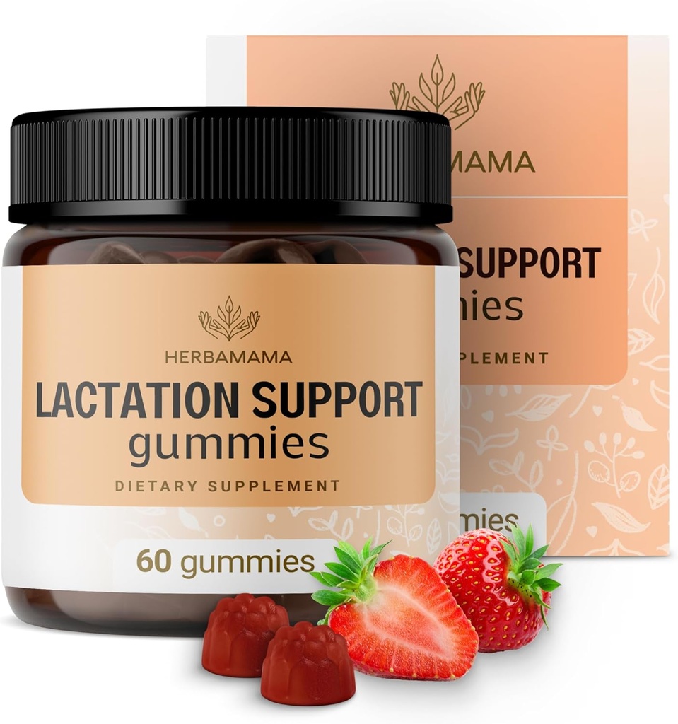 HERBAMAMA Zīdīšanas atbalsts Gumijas - Herbal Blend mātes krūts piena plūsmas atbalsts - Vegan, Non-GMO Zīdīšanas papildinājums sievietēm - 60 Pectin-Based Strawberry-Flavored Chews