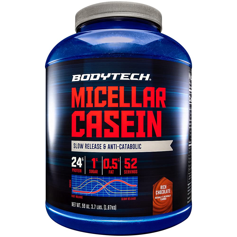 BODYTECH Micellar Casein Protein pulveris, lēna Release uz nakti Muskuļu atgūšana - 24 Grams Olbaltumvielas uz apkalpo - Bagāta šokolāde (4 mārciņa)