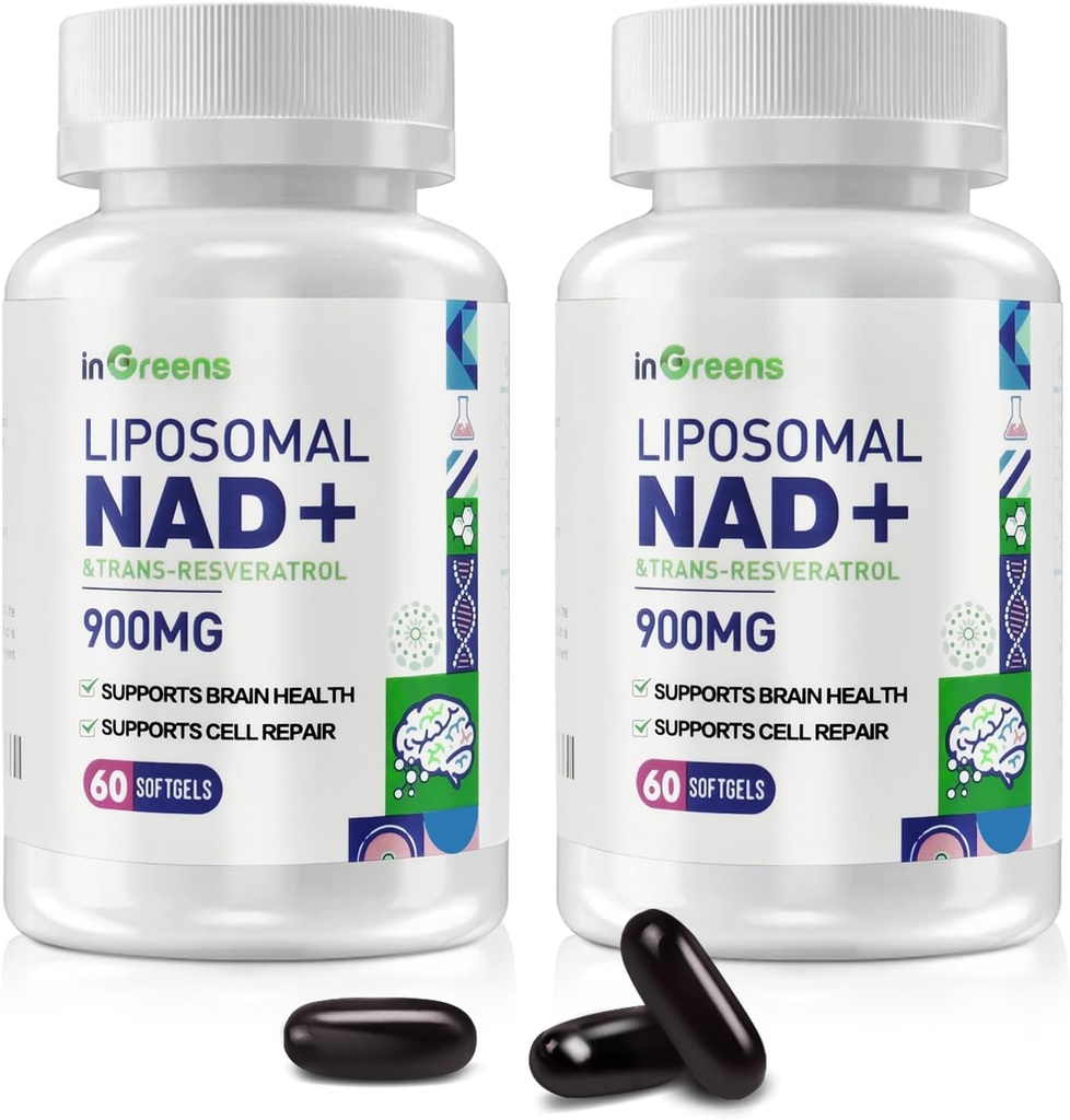 900 mg Liposomu NAD+ Papildinājums ar Trans Resveratrol 300 mg, Aizvieto NMN, Superior Absorbcija, True NAD Plus papildinājums DNS remonta un Boost NAD+, novecošanās aizsardzība, enerģija, 120 Softgels, 2 Pack