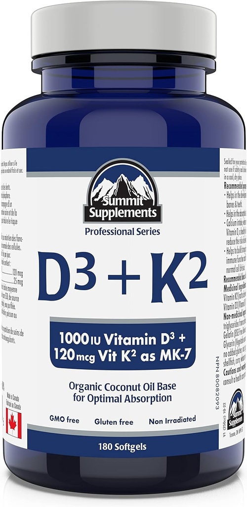 Sammit papildinājumi - vitamīns D3 K2, 180 Softgels - Izstrādāts, lai palīdzētu jums uzturēt veselīgu kaulu, zobu un muskuļu - Atbalsts ķermeņa kalcija absorbcija un samazināt lūzumu risku