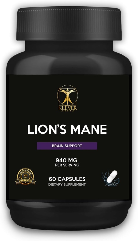 Klever Dzīvesveids  ) Lauvas Mane Sēņu Papildinājums ) Atmiņa / Fokusa uzlabotājs ) 60 Capsules ) 940mg uz vienu Kalpošanu