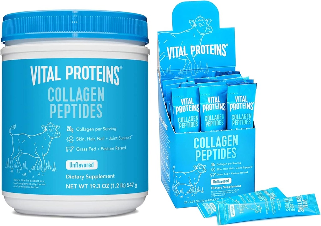 Vitālie proteīni Kolagēna peptīdi Pulveris Neuzliesmojošs 19.3 OZ + 20 Count Stick iepakojums