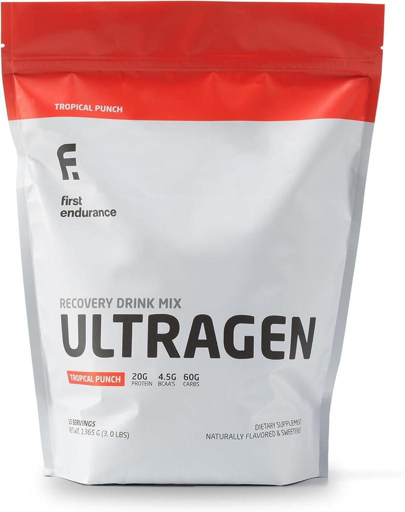 PIRMĀ ENDURANCE Ultragen Workout Recovery Drink Pulveris, Olbaltumvielu maisījums, Palielina enerģiju, Paātrinās Recovery  - Tropiskais Punch, 15 Kalpo