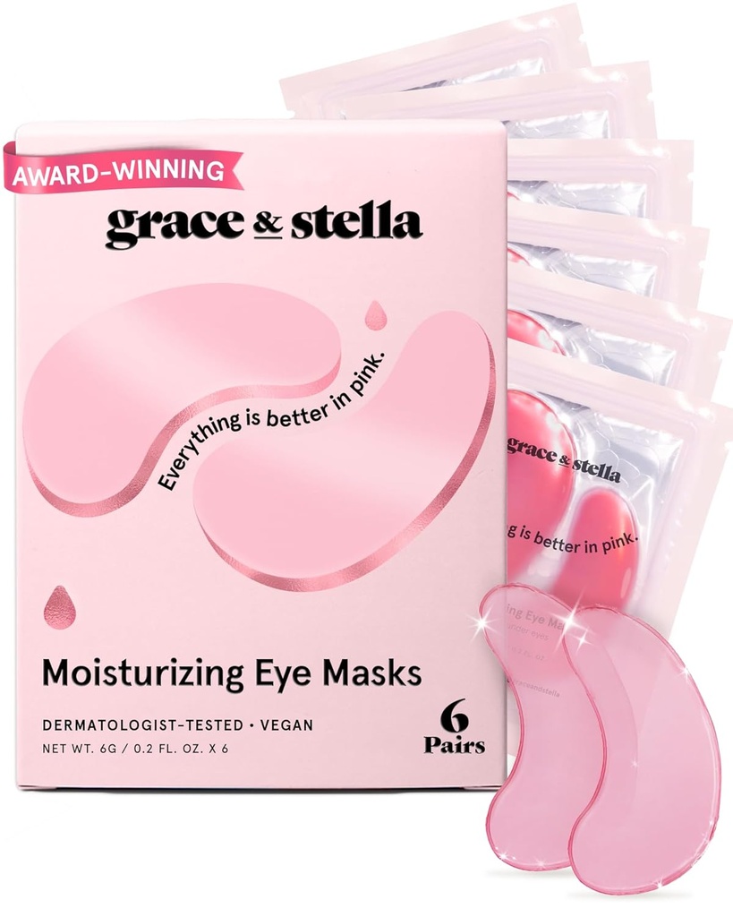 gracious & stella Award Uzvarēšana zem acu maskas - Samazināt Tumšo Circles, Puffy Eyes, Undereye Bags, Grumbles - Gel Zem acu Patches - Dāvanas mammai - Vegan Cruelty-free Self Care (Rozā, 6 pāri)